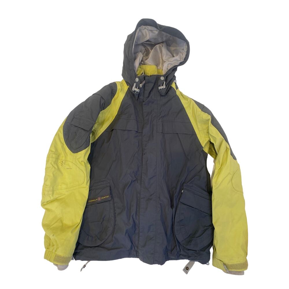 Burton Formula Gray Lime Green Snowboarding Jacket Sz M Fleece Lined Winter Warm